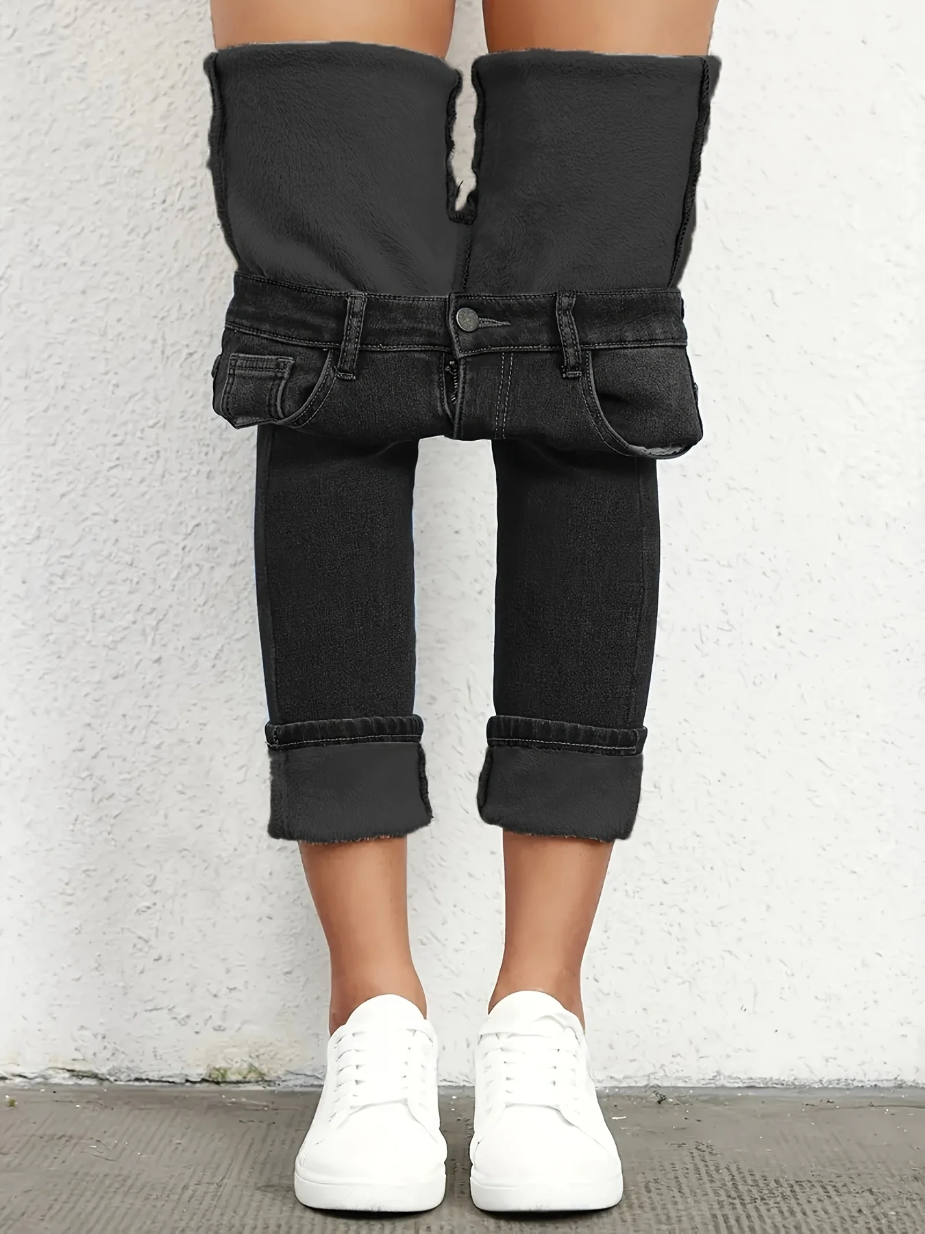 Fleece Liner Slimming Skinny Jeans, Slant Pockets Mid-Stretch Whiskering Tight Jeans, Women's Denim Jeans & Clothing - Deanwangkt