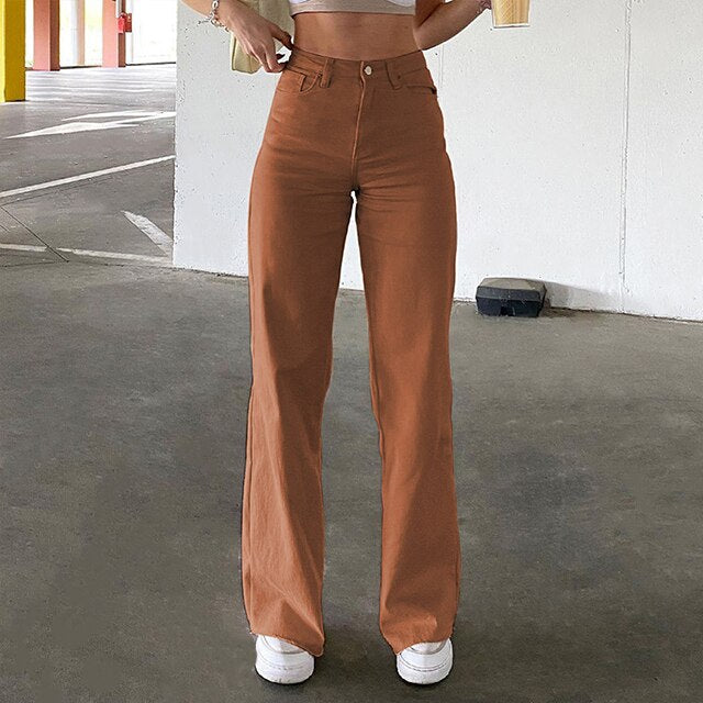 deanwangkt Low Waist Straight Pants Women Casual Trousers Wide Leg Pants Solid Slim Trousers Women Stretch Jeans Fashion Pantalones - Deanwangkt