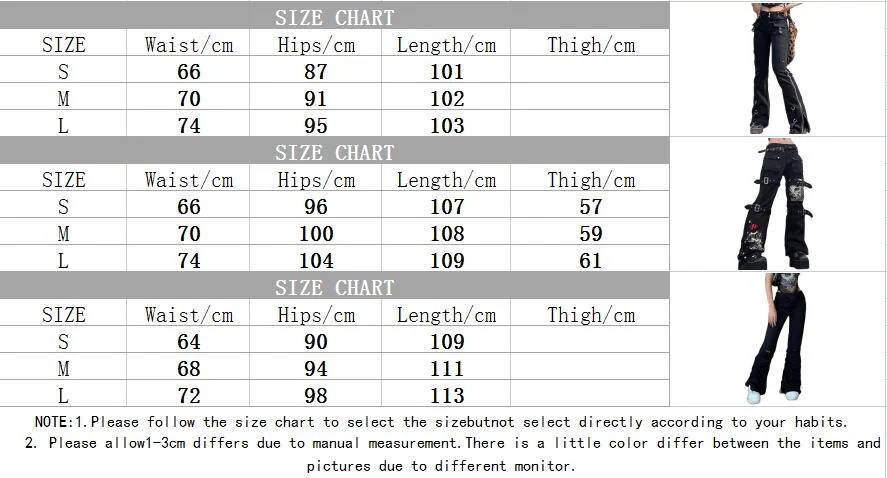 deanwangkt Emo Dark Cyber Y2k Pants Hippie Cargo Bodycon Gothic Punk Alt Baggy Jeans Rivets Black Women Goth Hip Hop Kpop Academia Pants - Deanwangkt