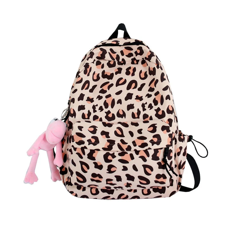 Large Capacity Waterproof Fashion Nylon Women Backpack Female Leopard Print Travel Computer Bag College Girls School Bag - Deanwangkt