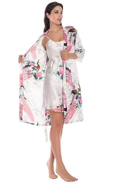 Fashion Women's Summer Mini Kimono Robe Lady Rayon Bath Gown Yukata Nightgown Sleepwear Sleepshirts Pijama Mujer Size M-XL - Deanwangkt