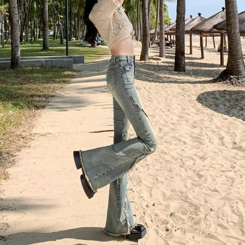 deanwangkt Versatile Japanese Pants, Spring And Autumn Trends, Dark Micro Flared Pants, Minimalist Literary Jeans, High Waisted Fashion - Deanwangkt