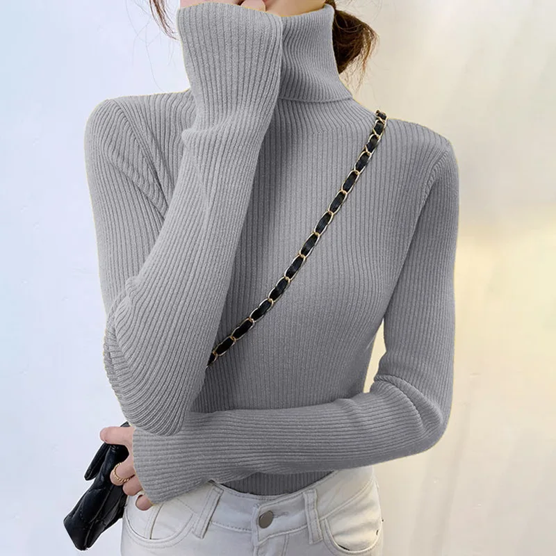deanwangkt New Knitting Pullover Sweater Long Sleeve Bottom Shirt Slim Turtleneck Sweaters Autumn Winter Soft Blouse Jumpers For Women - Deanwangkt