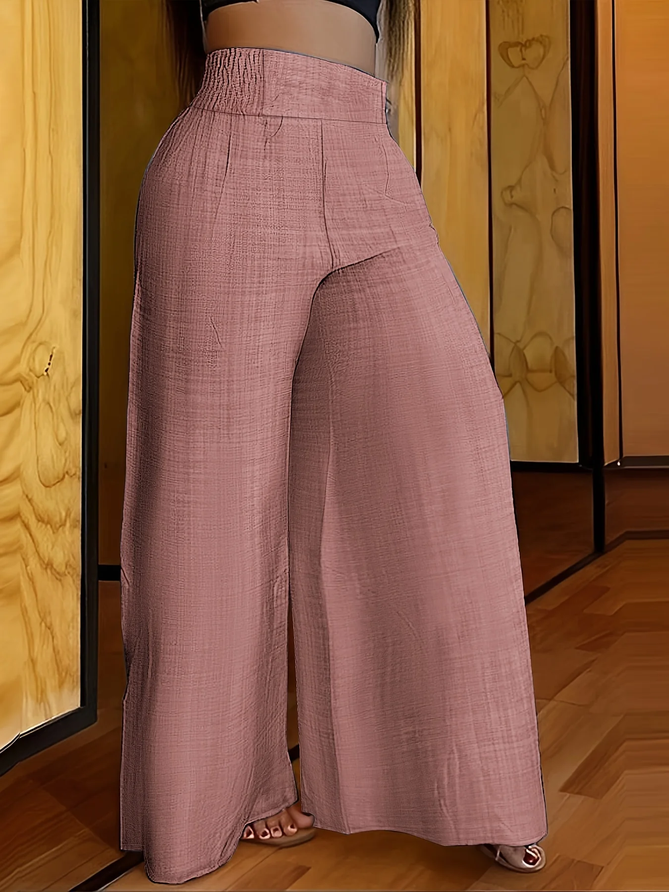 Solid Simple Palazzo Pants, Casual Wide Leg Elastic Waist Pants, Women's Clothing - Deanwangkt