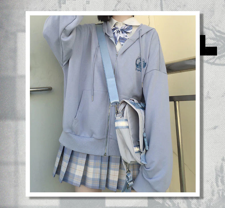 deanwangkt  Japanese Kawaii Zipper Hoodies Women Autumn Harajuku Oversized Preppy Style Jk Uniform Sweatshirt Soft Girl Cute Fashion - Deanwangkt