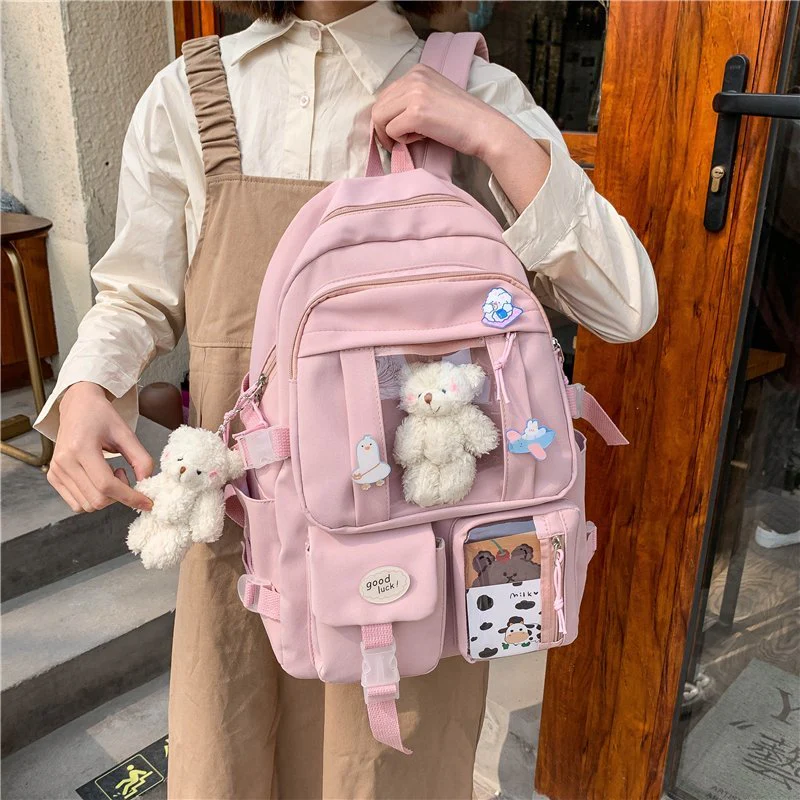 BACK TO SCHOOL  High School Girls Backpack Waterproof Multi Pockets For Teenage Harajuku Kawaii Black Women Cute Mochila SchoolBags - Deanwangkt