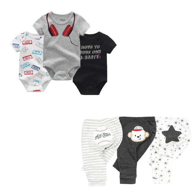 6/9PCS Baby Girl Clothes Newborn Unisex Solid Bodysuits+Pants Cotton Baby Boy Clothes Short Sleeve Girls Baby Clothing Cartoon - Deanwangkt