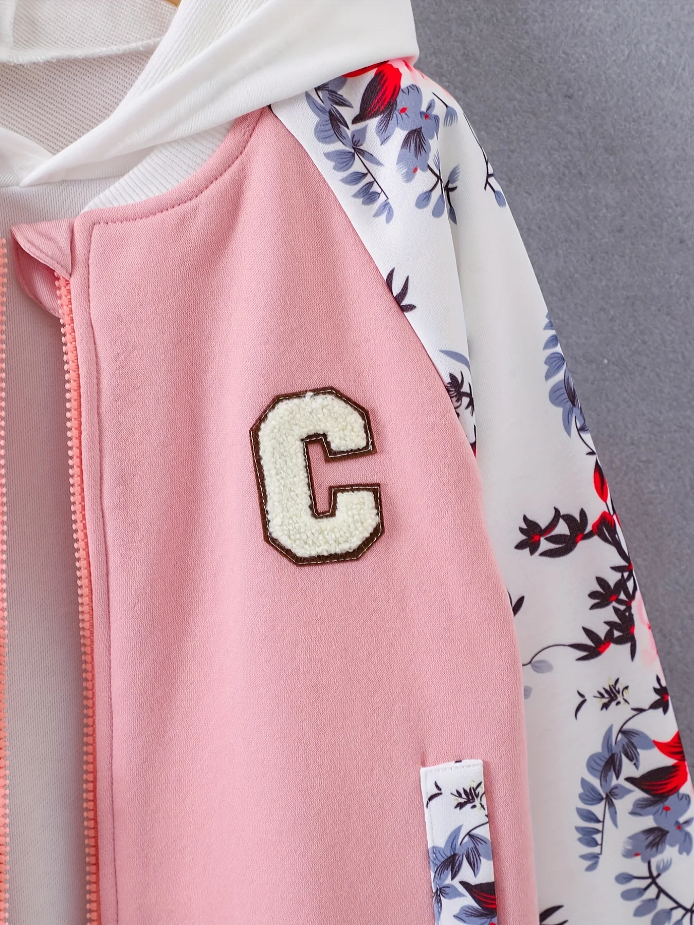 Girls Zip Jacket Floral Print Long Sleeve Fleece Warm Jacket Coat For Kids Teens Autumn And Winter - Deanwangkt