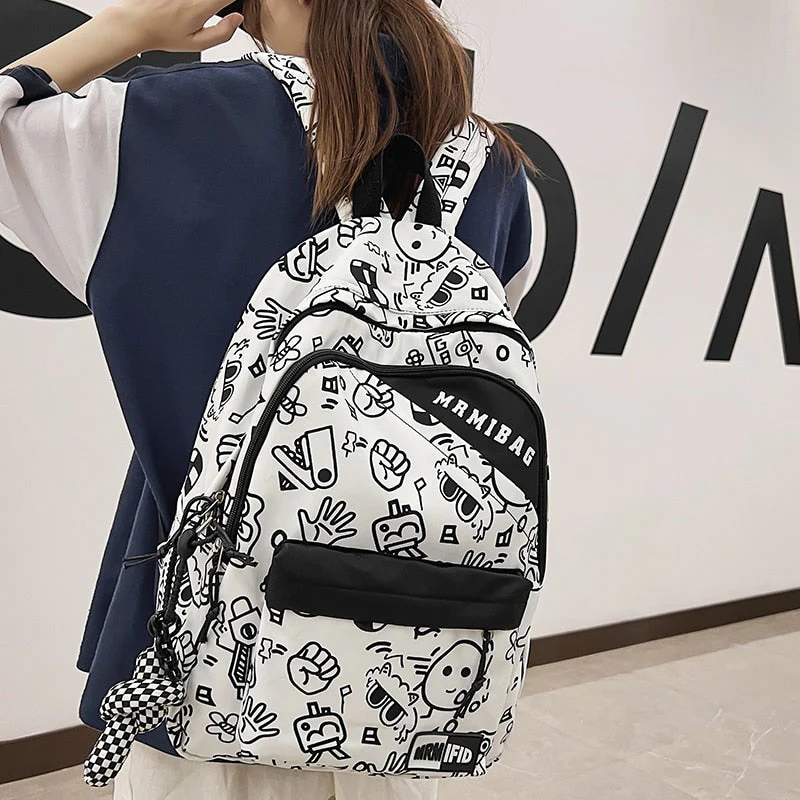 deanwangkt New Fashion Girl Graffiti Design Bookbag for Teens Backpack Colleg Cute Schoolbag Laptop Rucksack Women Mochila Travel Bag - Deanwangkt