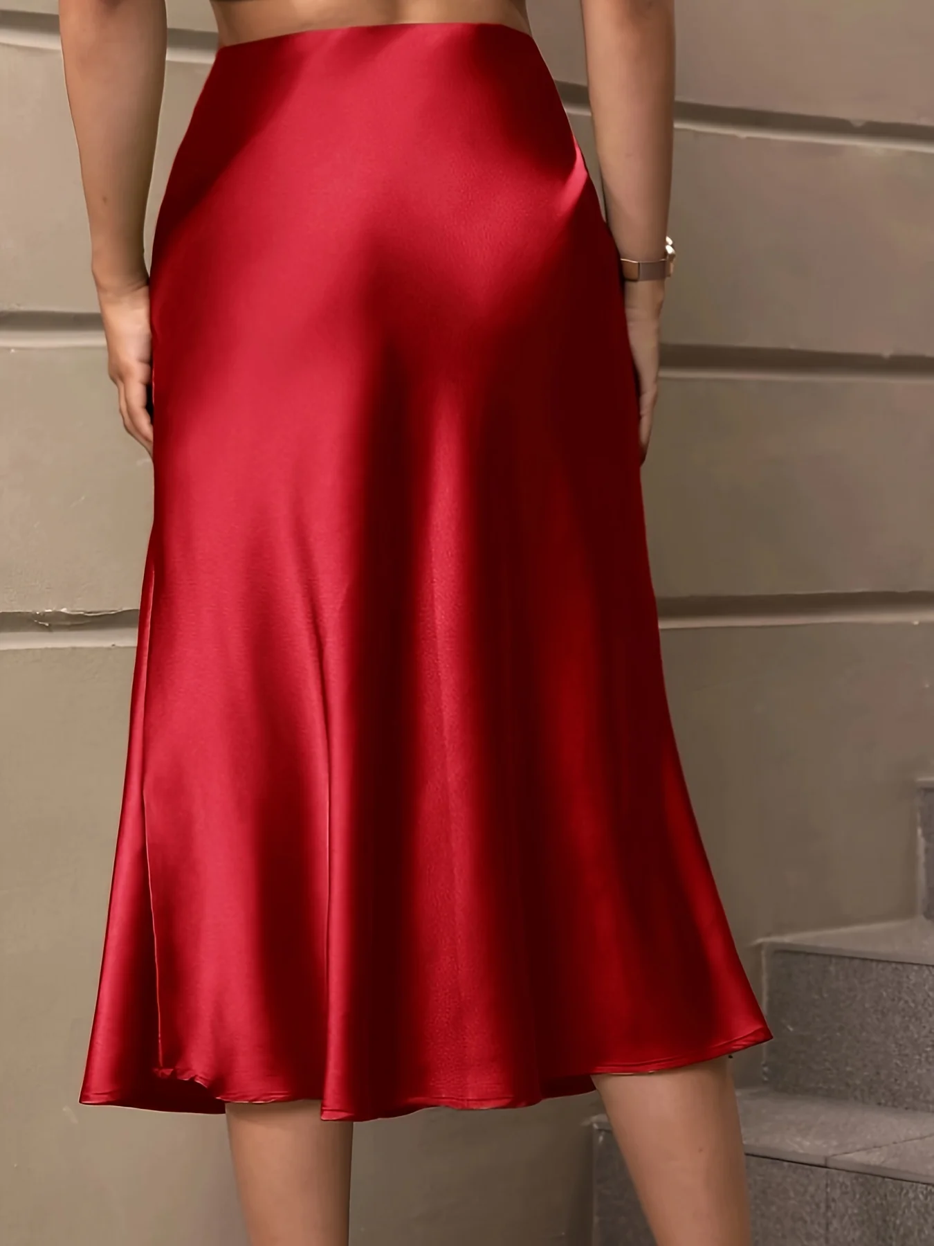 deanwangkt-1 Solid High Waist Bodycon Skirt, Elegant Ruffle Hem Midi Skirt, Women's Clothing - Deanwangkt