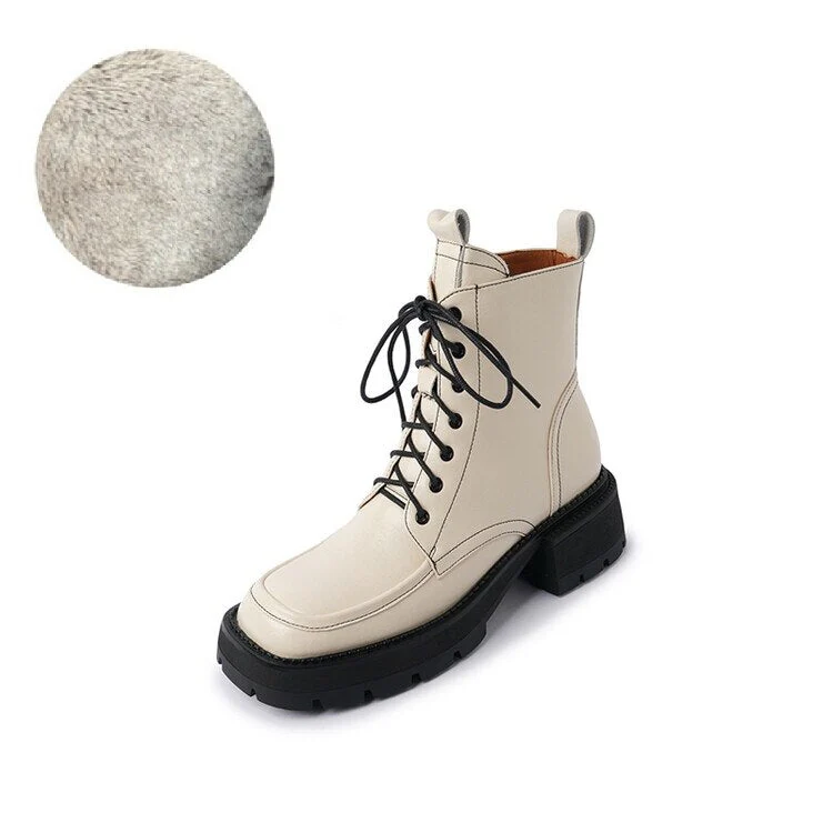 deanwangkt Autumn Boots   NEW Fall Shoes Women Split Leather Boots Square Toe Chunky Heel Women Boots Winter Solid Platform Boots for Women botas de mujer - Deanwangkt
