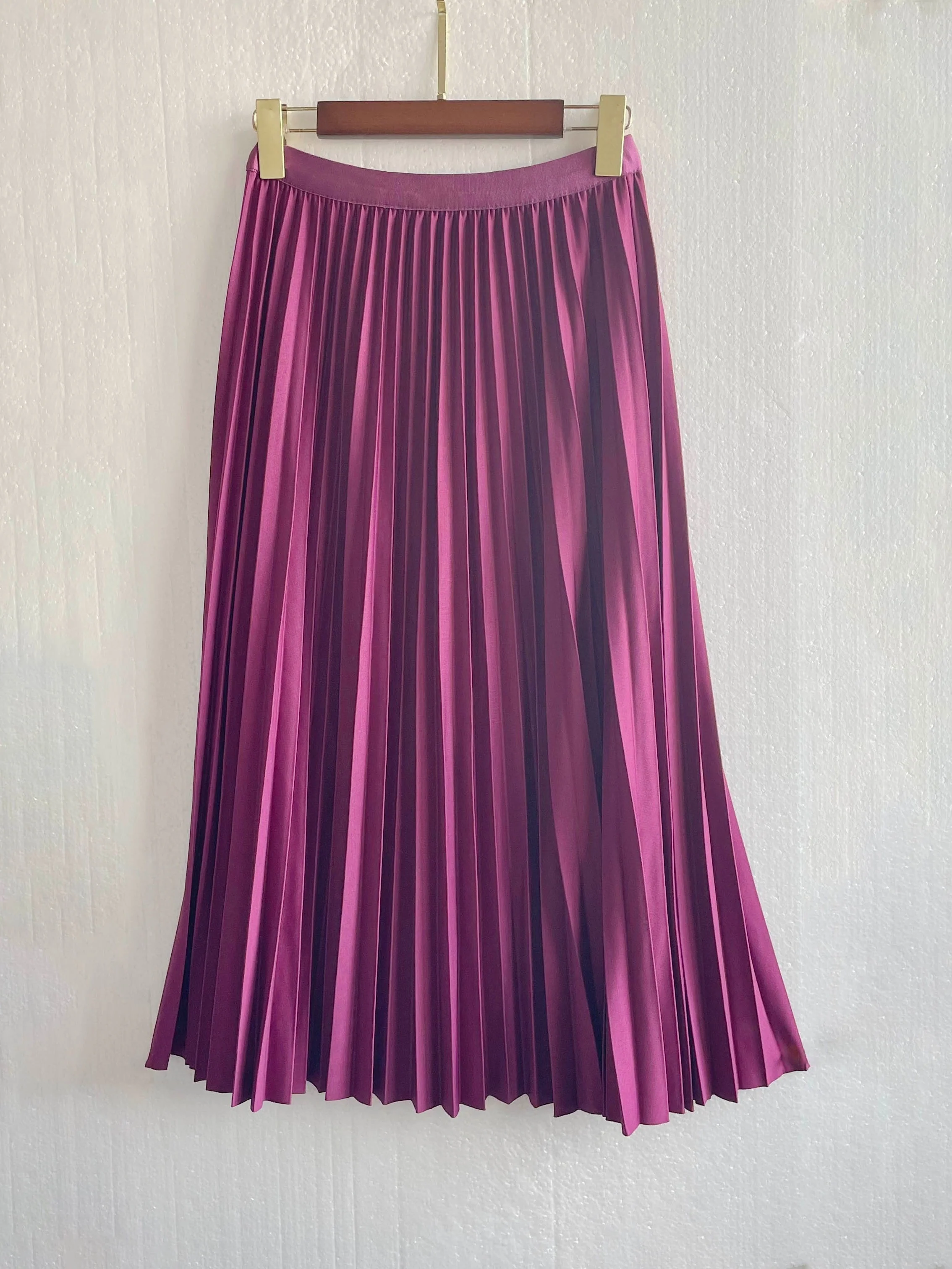 deanwangkt-1 Solid Pleated Skirts, Elegant High Waist A Line Midi Skirts, Women's Clothing - Deanwangkt