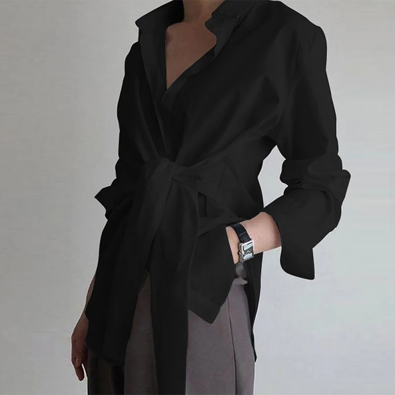 Graduation Gifts   Long Sleeve Women Shirt Blouse Button White Blouses Female Ruched Black Loose Shirts For Women Cotton Office Blouses New 18659 - Deanwangkt