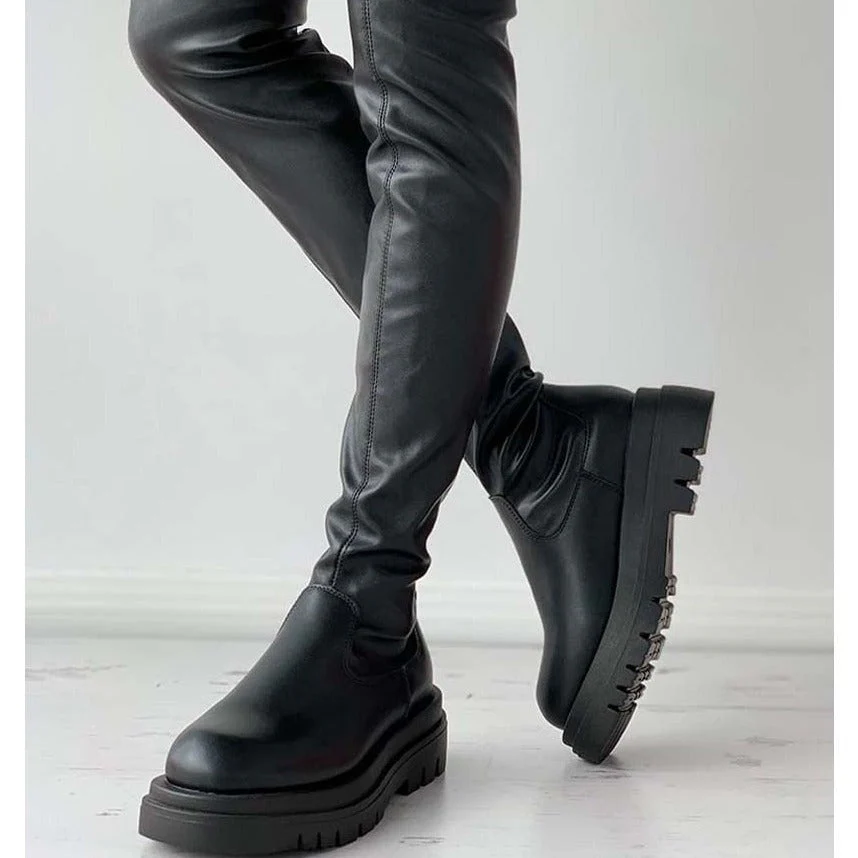 DEANWANGKT Brand New Female Platform Thigh High Boots Fashion Slim Chunky Heels Over The Knee Boots Women Party Shoes Woman - Deanwangkt