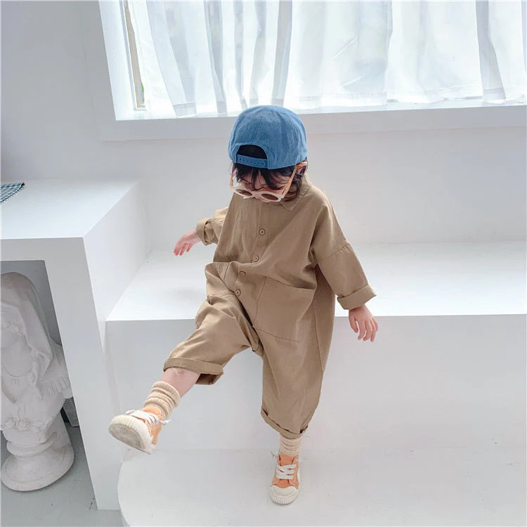 Children Clothing Jumpsuit Autumn New Boys Girls Casual Letter Tooling Denim Baby Kids Clothes Japanes & Korean Style 1-7 Y - Deanwangkt
