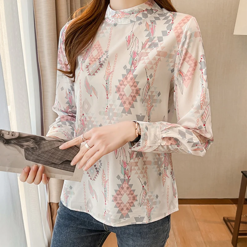 deanwangkt style New elegant printing ladies shirts  Spring Summer Women's Blouses Long Sleeve Shirts Tops Blusas Mujer - Deanwangkt