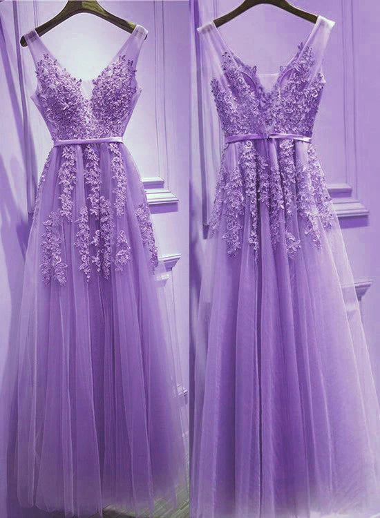 Solvbao Beautiful Light Purple Tulle V-neckline Party Dress , Tulle Formal Gowns - Deanwangkt