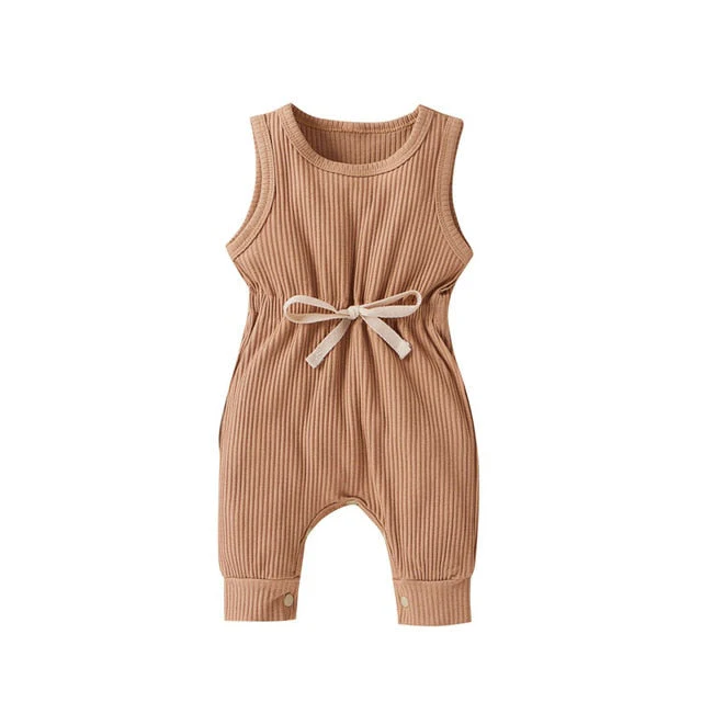 Newborn Infant Baby Boys Girls Romper Cotton Knitted Ribbed Sleeveless Solid Elastic Band Jumpsuit Toddler Soft Clothes Outfits - Deanwangkt