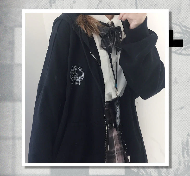 deanwangkt  Japanese Kawaii Zipper Hoodies Women Autumn Harajuku Oversized Preppy Style Jk Uniform Sweatshirt Soft Girl Cute Fashion - Deanwangkt