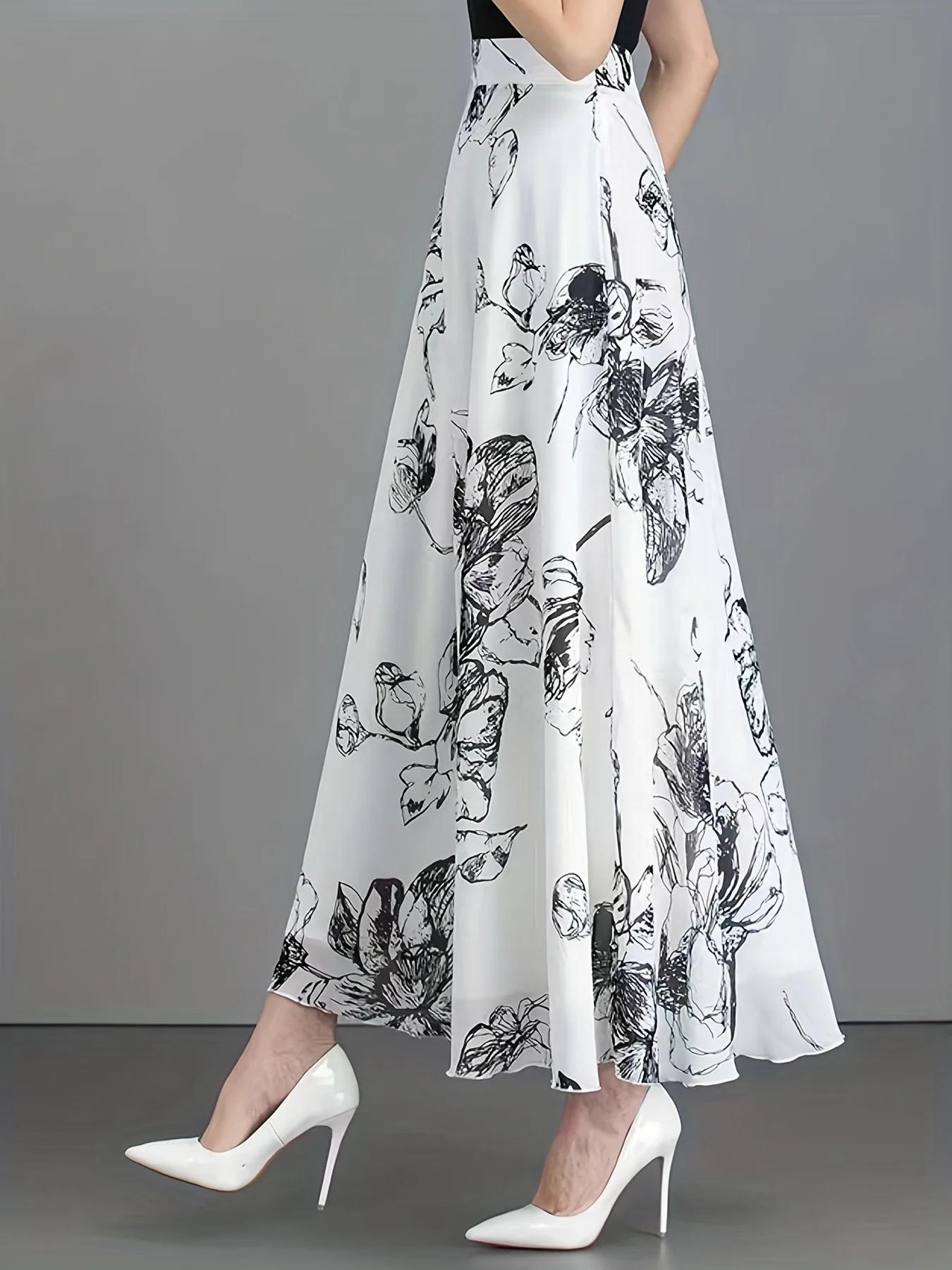 Floral Print High Waist Skirt, Elegant Swing Skirt For Spring & Fall, Women's Clothing - Deanwangkt