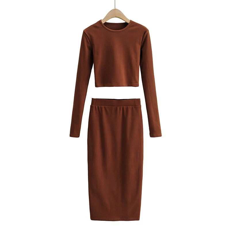 Graduation Gifts  Women long tees tops t shirt Top long Skirt two piece Set Hot Sexy Women Korean Two-piece Suit skirts sets HIEZ - Deanwangkt