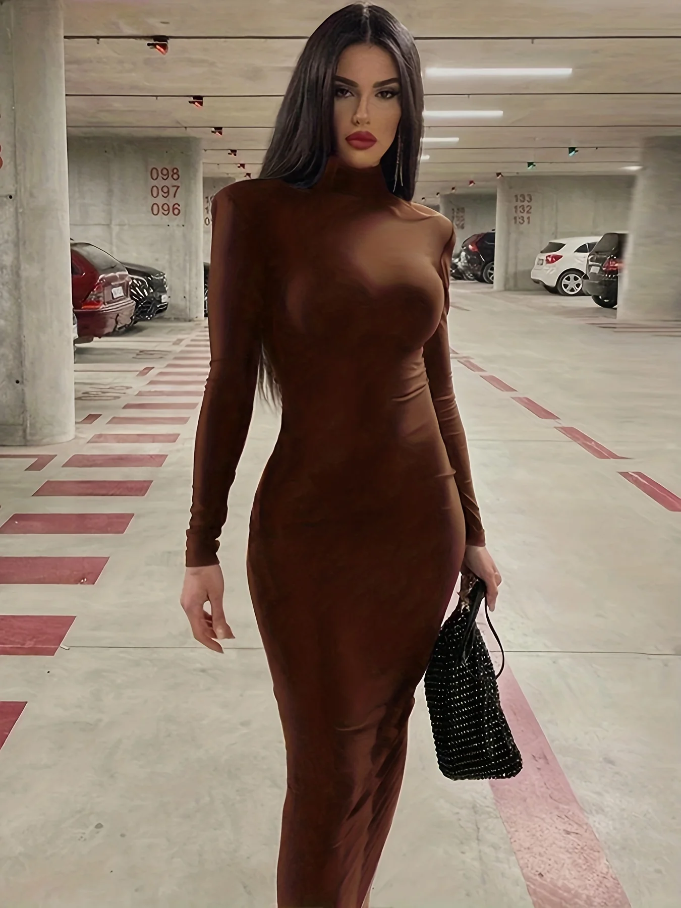 Long Sleeve Midi Dress, High Neck Slim Casual Every Day Dress, Women's Clothing - Deanwangkt
