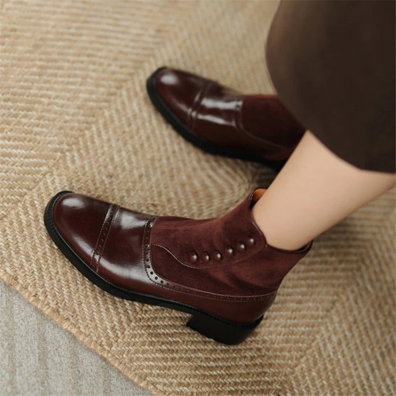 deanwangkt Autumn Boots    Ankle Boots Women Boots with Side Zipper Round Toe Chunky Heel Short Tube Rivet Boots Womens Shoes - Deanwangkt
