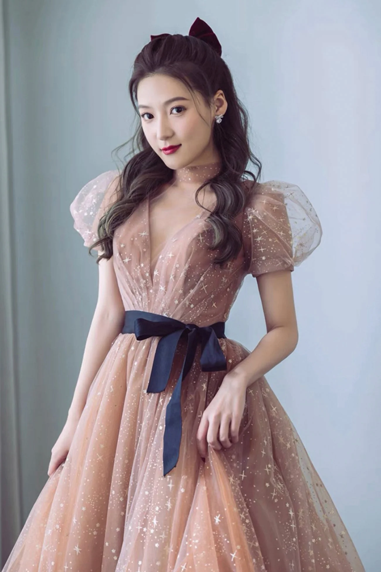 solvbao Cute Tulle Long Prom Dress, A-Line Short Sleeve Evening Party Dress - Deanwangkt