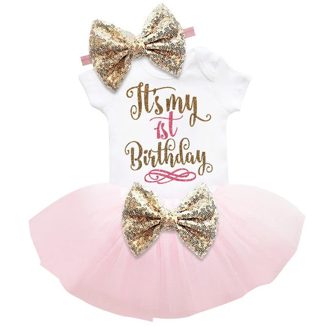 deanwangkt My Little Baby Girl First 1st Birthday Party Dress Cute Pink Tutu Cake Outfits Infant Dresses Baby Girls Baptism Clothes 0-12M - Deanwangkt
