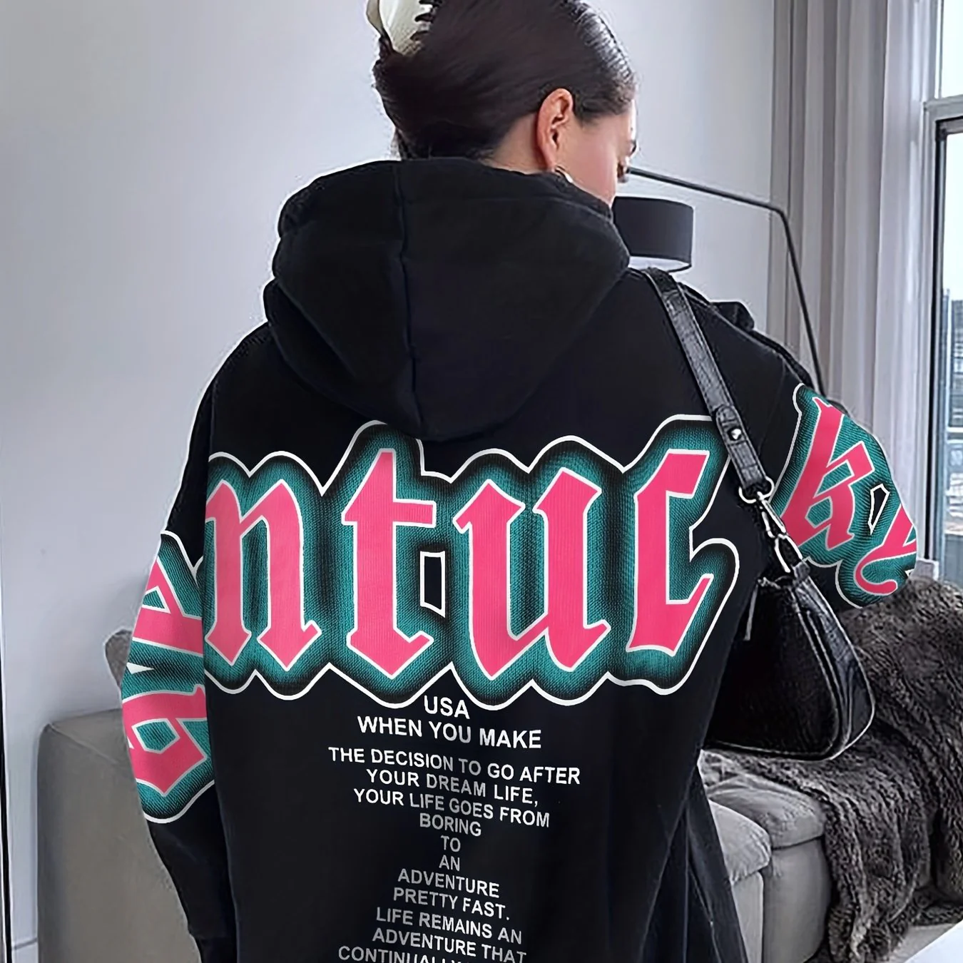 Letter Print Loose Hoodie, Casual Long Sleeve Hoodies Sweatshirt, Women's Clothing - Deanwangkt