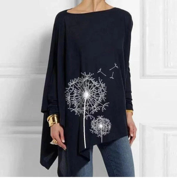 deanwangkt Cotton Irregular Women Blouses  Spring Female Print Tops Casual O Neck Long Sleeve Blouse Lady Tunic Plus Size Blusas Shirts - Deanwangkt