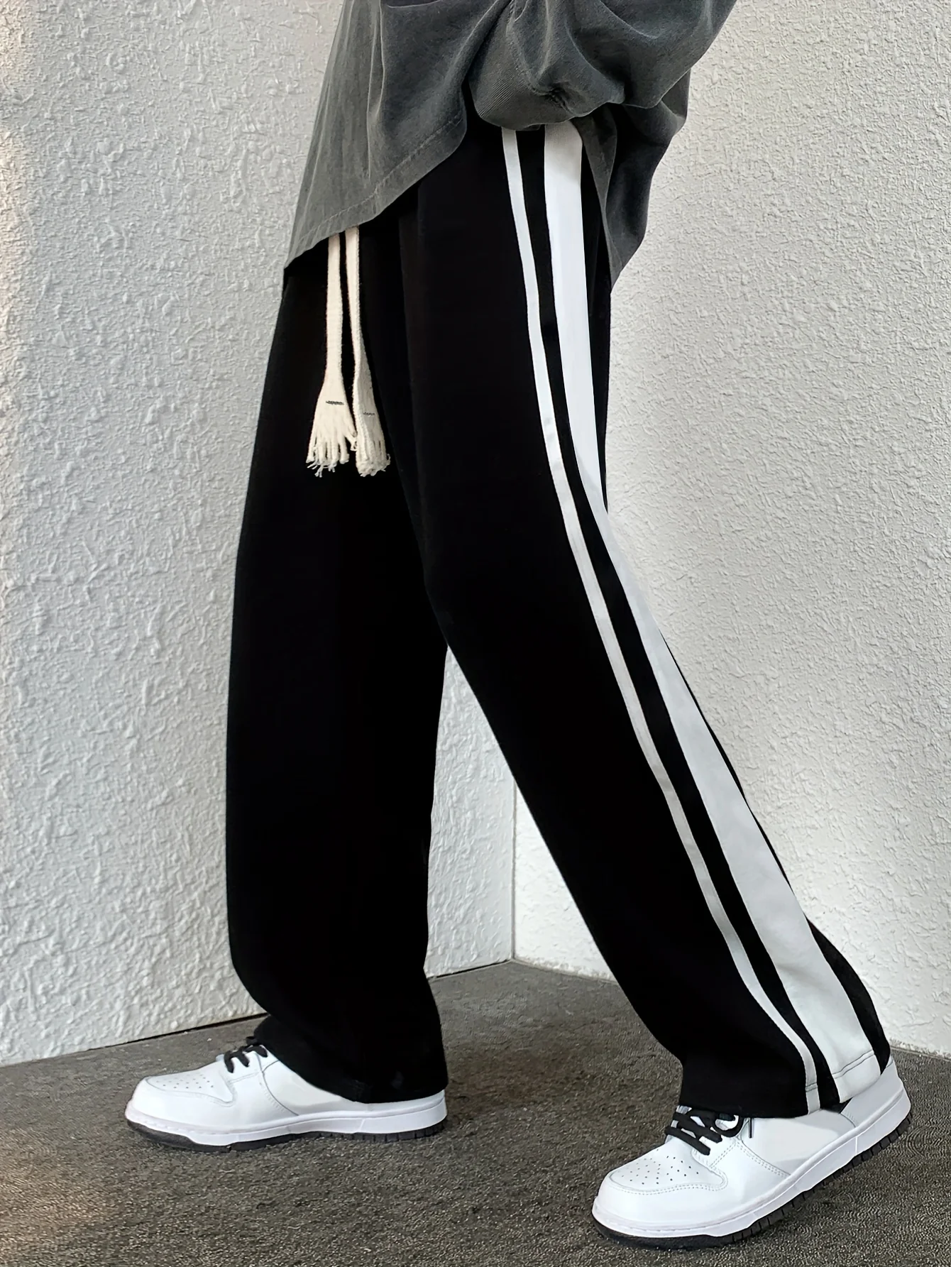 Men's Side Striped Straight Leg Joggers, Casual Stretch Waist Drawstring Comfy Trousers - Deanwangkt