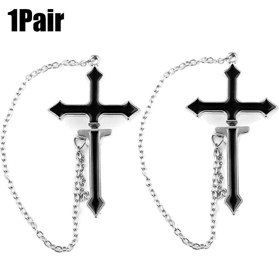 deanwangkt  Women Girls Punk One-piece Earrings Butterfly Cross Pendant Tassel Clip Earrings Ear Studs Alloy Dangle Earring Jewelry Gift - Deanwangkt