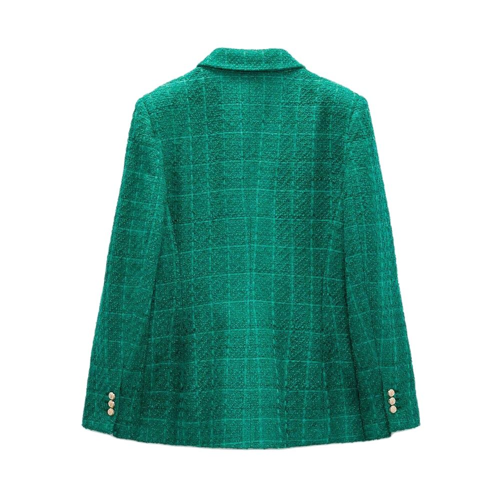 deanwangkt Women jacket Autumn  NEW Double Breasted Tweed Check Blazer Coat Vintage Long Sleeve Top Pockets Female Outerwear Chic hot - Deanwangkt