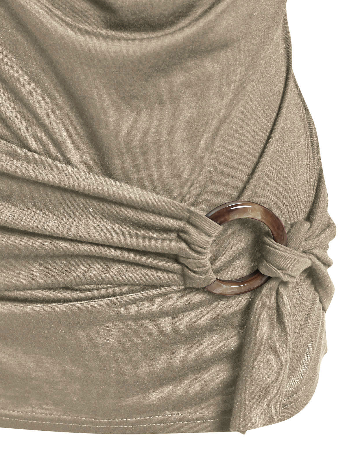 deanwangkt   Cowl Neck Cinched O Ring Tee Long Sleeve Loose Tops  Women's Spring Autumn Style Blouses Shirt - Deanwangkt