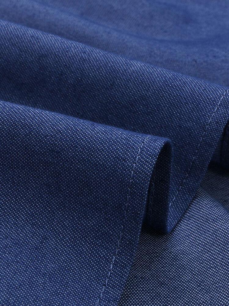 deanwangkt Women Denim Irregular Ruffle Hem Puff Sleeve Belted V-Neck Midi Dress - Trendy and Chic - Deanwangkt