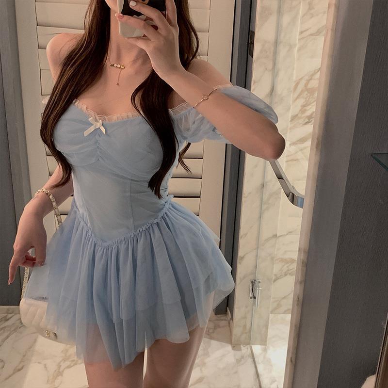 deanwangkt Fairy Dress Korean Party Mini Sexy Dress Female Summer High Waist Elegant Kawaii Dress Female Short Sleeve Design Sweet Casual Dress - Deanwangkt