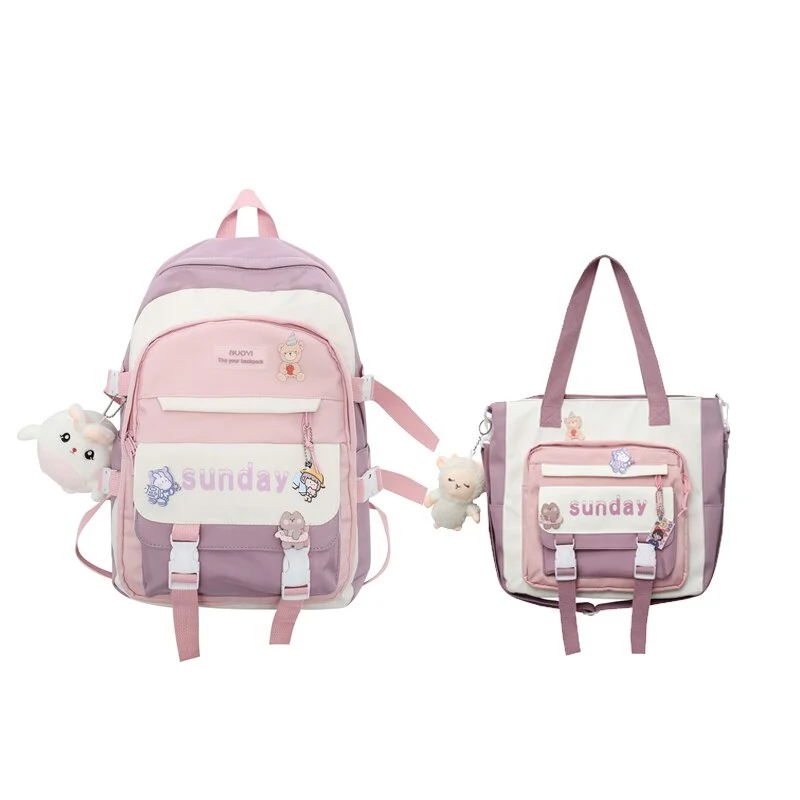 Back to school  Fashion Cute Teens Bookbag Nylon Waterproof Women Backpack Travel Mochila Kawaii Schoolbag for Girls Set Bag Rucksack - Deanwangkt