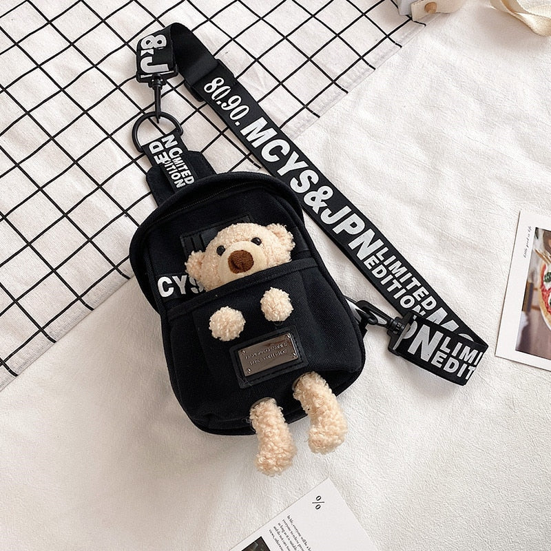 deanwangkt Cute Plush Toy Inside Chest Bag For Women Casual Canvas Bag Women Crossbody Bags Letter Print Strap Shoulder Bag Women Bolso Sac - Deanwangkt
