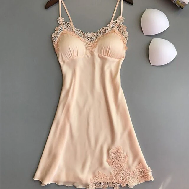 deanwangkt 4 Pieces  Women Pajamas Sets Satin Sleepwear Silk Nightwear Pyjama Soild Strap Lace Sleep Lounge Pijama With Chest Pads - Deanwangkt