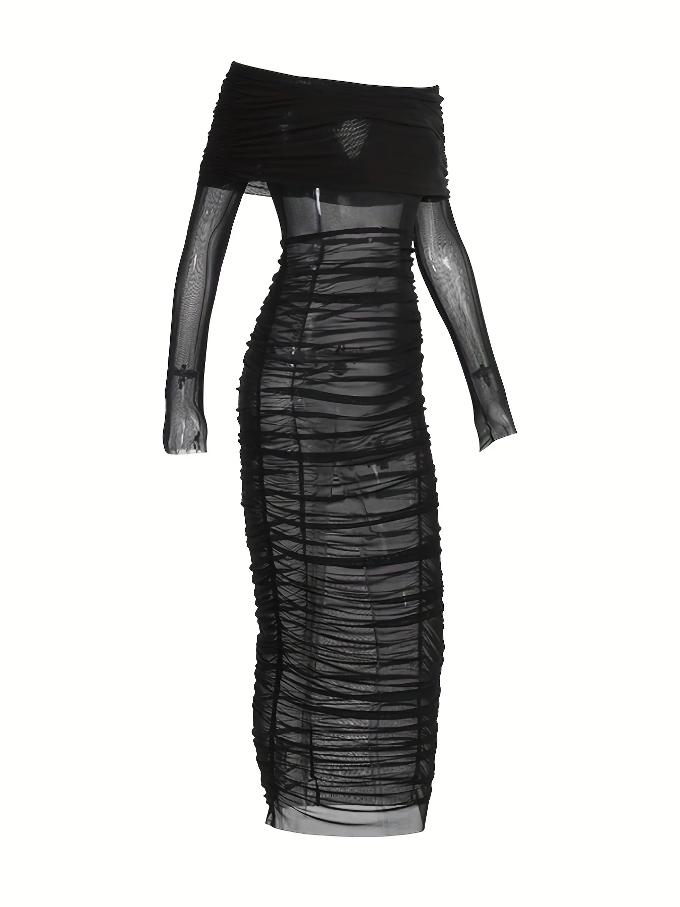 Off Shoulder Mesh Maxi Dress, Dress For Party, Club, Bar, Women's Clothing - Deanwangkt