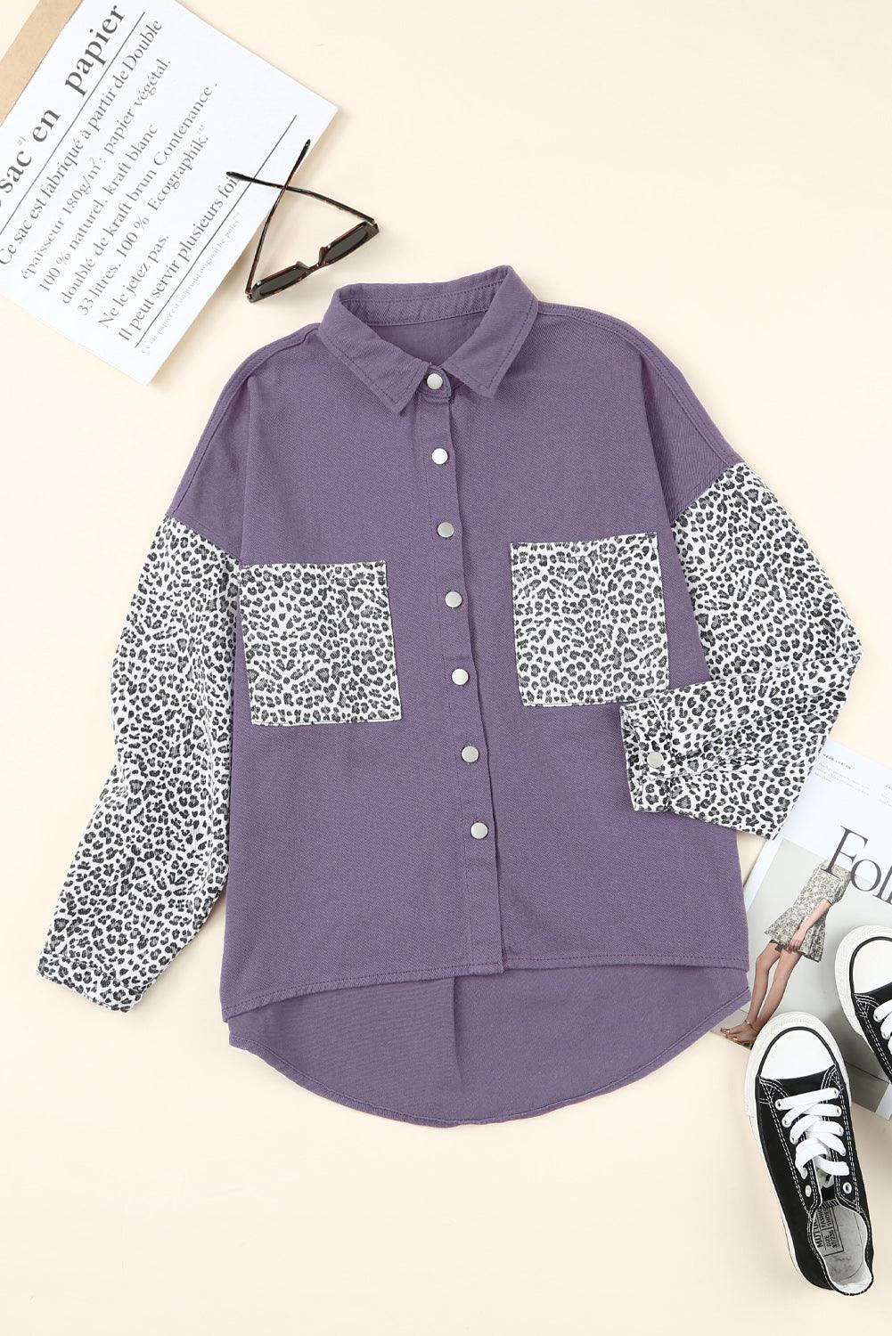 deanwangkt Leopard Contrast Denim Top - Deanwangkt