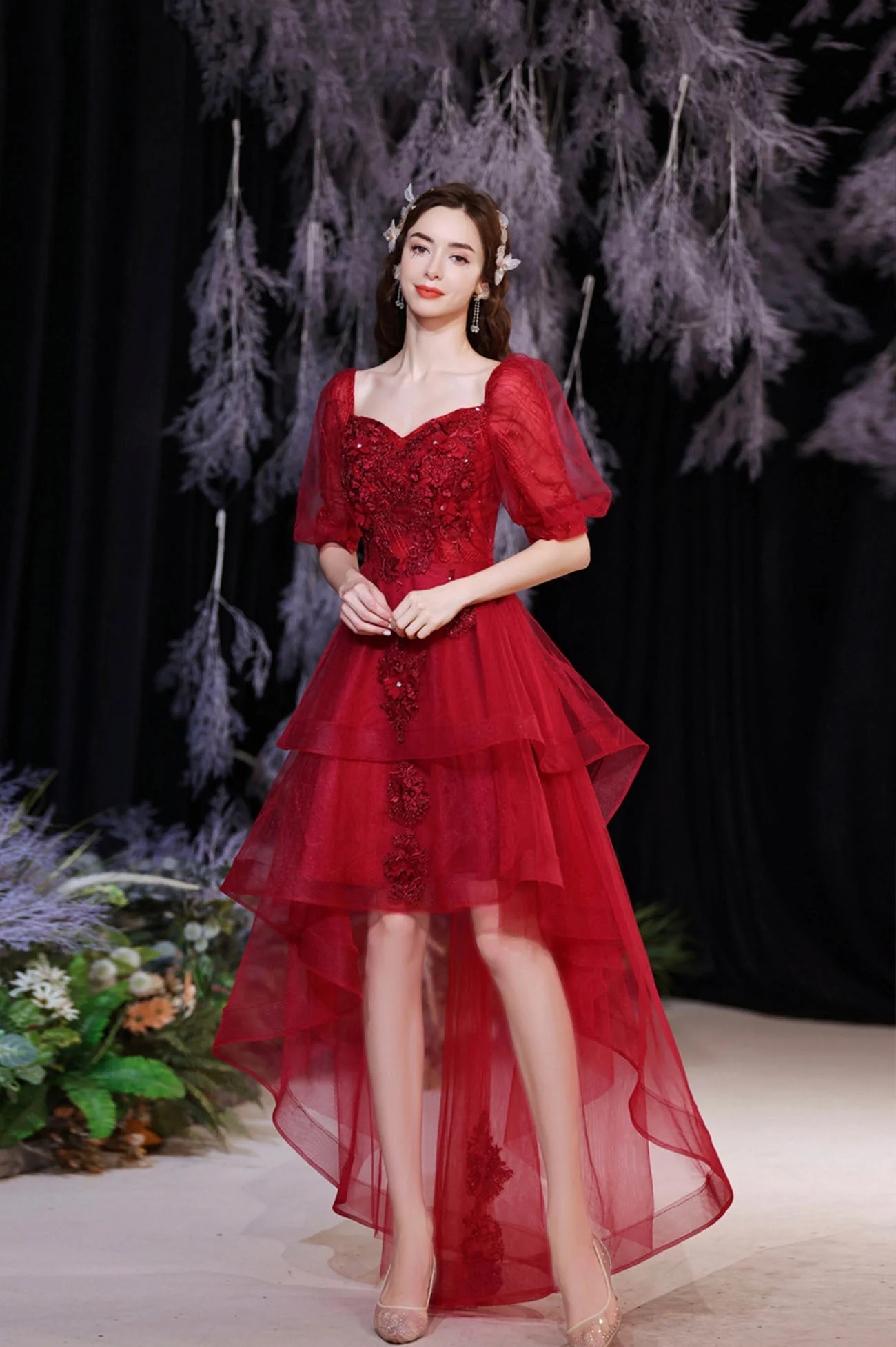 solvbao Red Lace High Low Party Dresses, A-Line Homecoming Dresses - Deanwangkt