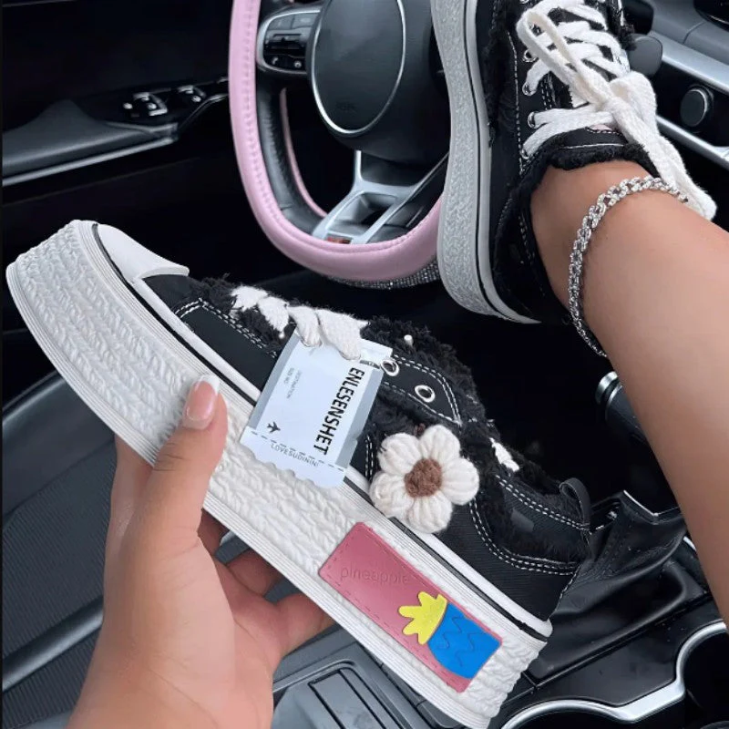 deanwangkt - Black Casual Daily Patchwork Frenulum Contrast Round Comfortable Out Door Shoes - Deanwangkt
