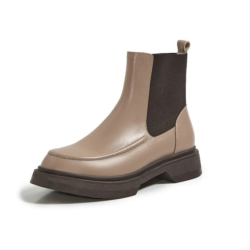 deanwangkt Autumn Shoes     Retro British Style Slip-On Chelsea Boots Genuine Leather Women's Boots Fashion Ankle Boots Round Toe Flat with Women Shoes - Deanwangkt