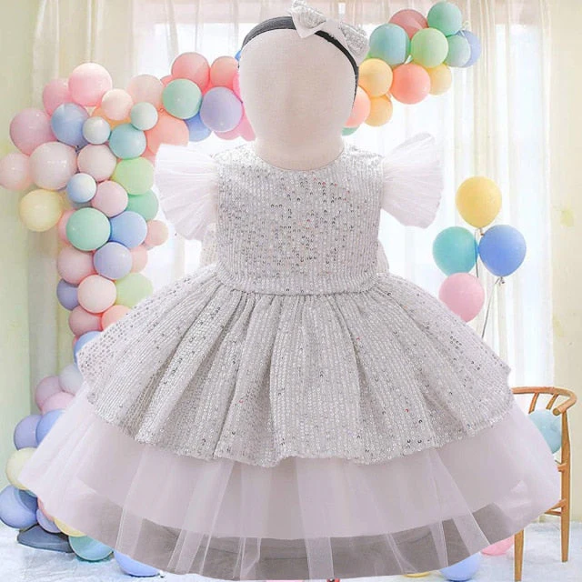 Summer Sequin Big Bow Baby Girl Dress 1st Birthday Party Wedding Dress For Girl Palace Princess Evening Dresses Kid Clothes - Deanwangkt