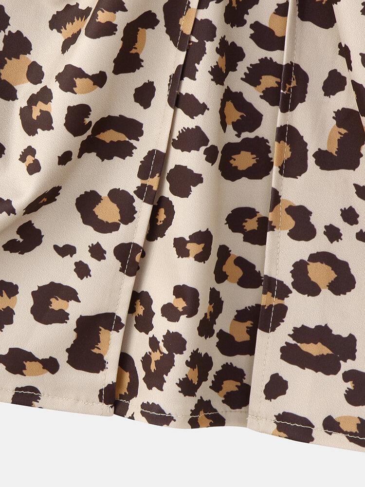 deanwangkt Women Leopard Twist V-Neck Elegant Long Sleeve Dress - Deanwangkt