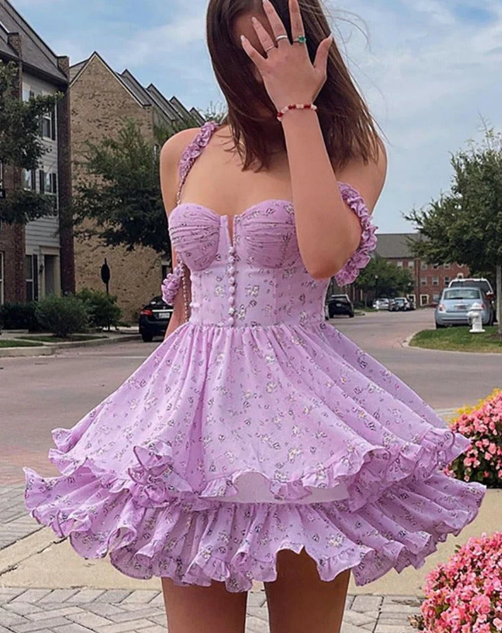 deanwangkt Forefair Floral Print Corset Spaghetti Strap Dresses Women Sexy Backless Spring Summer Ruffle Casual Vintage Mini Dress  Summer Fairy Dress - Deanwangkt