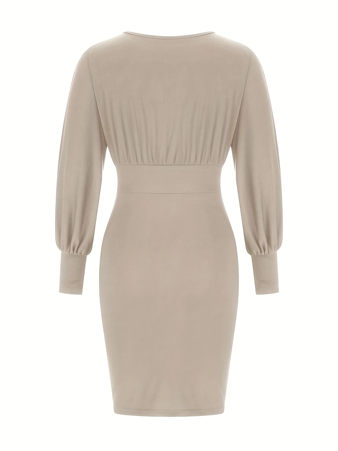 deanwangkt-1  Lantern Sleeve High Waist Pencil Dress, Elegant Solid Bag Hip Midi Dress, Women's Clothing - Deanwangkt