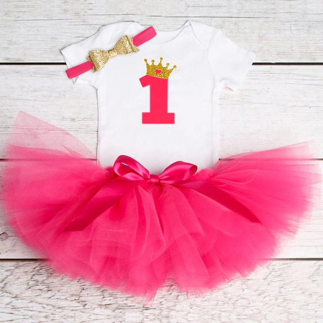 deanwangkt My Little Baby Girl First 1st Birthday Party Dress Cute Pink Tutu Cake Outfits Infant Dresses Baby Girls Baptism Clothes 0-12M - Deanwangkt